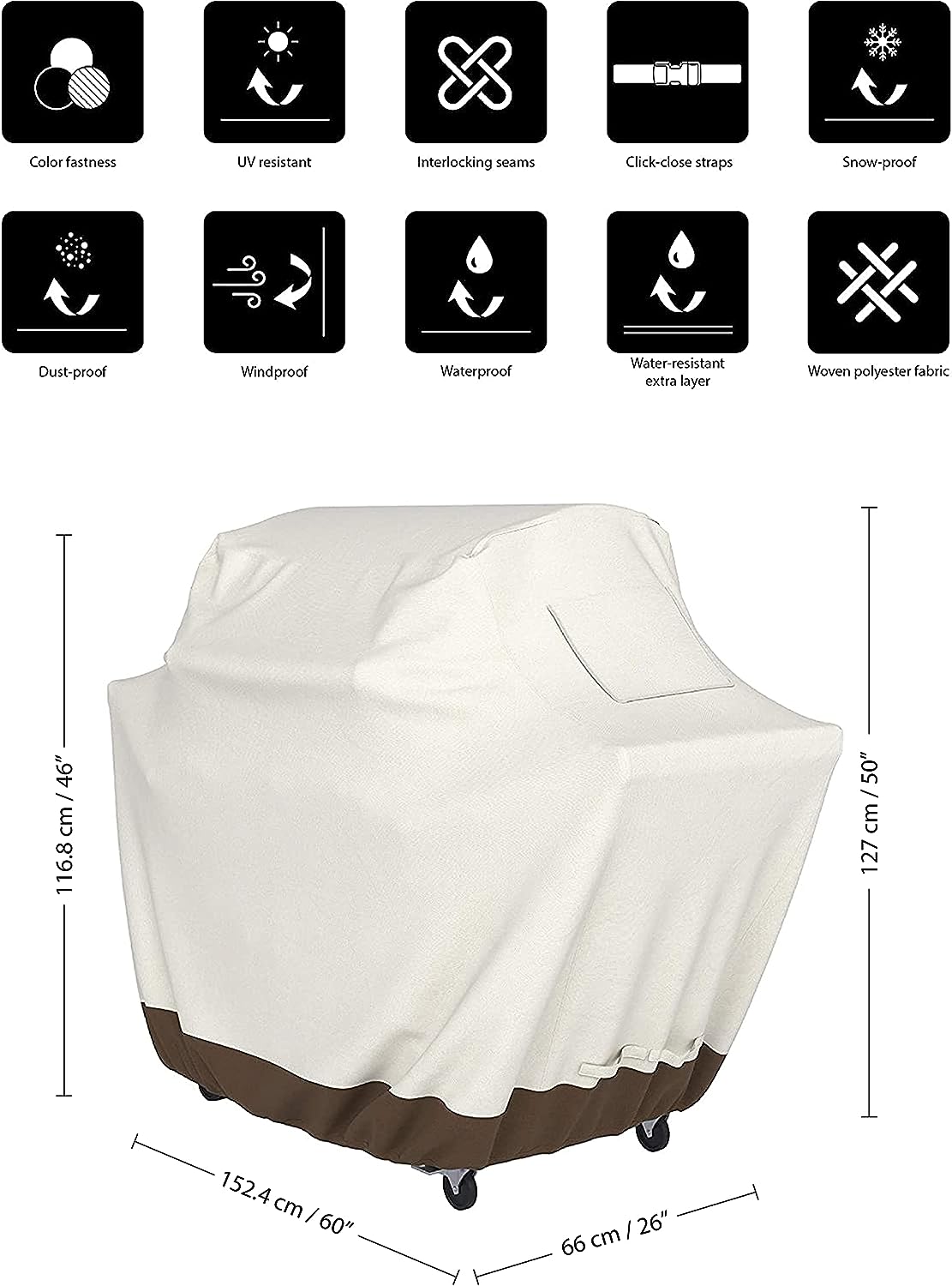 Housse Barbecue, Barbecue Bâche de Protection BBQ, Couverture de Grill Anti-Vent/Anti-UV/Anti-l'eau/Antipoussière 145x61x117cm - 2