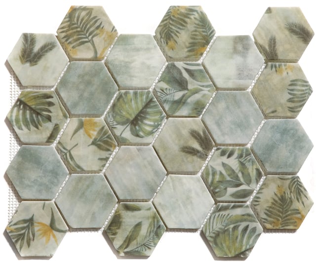Mosaico in vetro pressato su rete Botanic Green Graden Matt - 43.5 cm x 32 cm per bagno o cucina