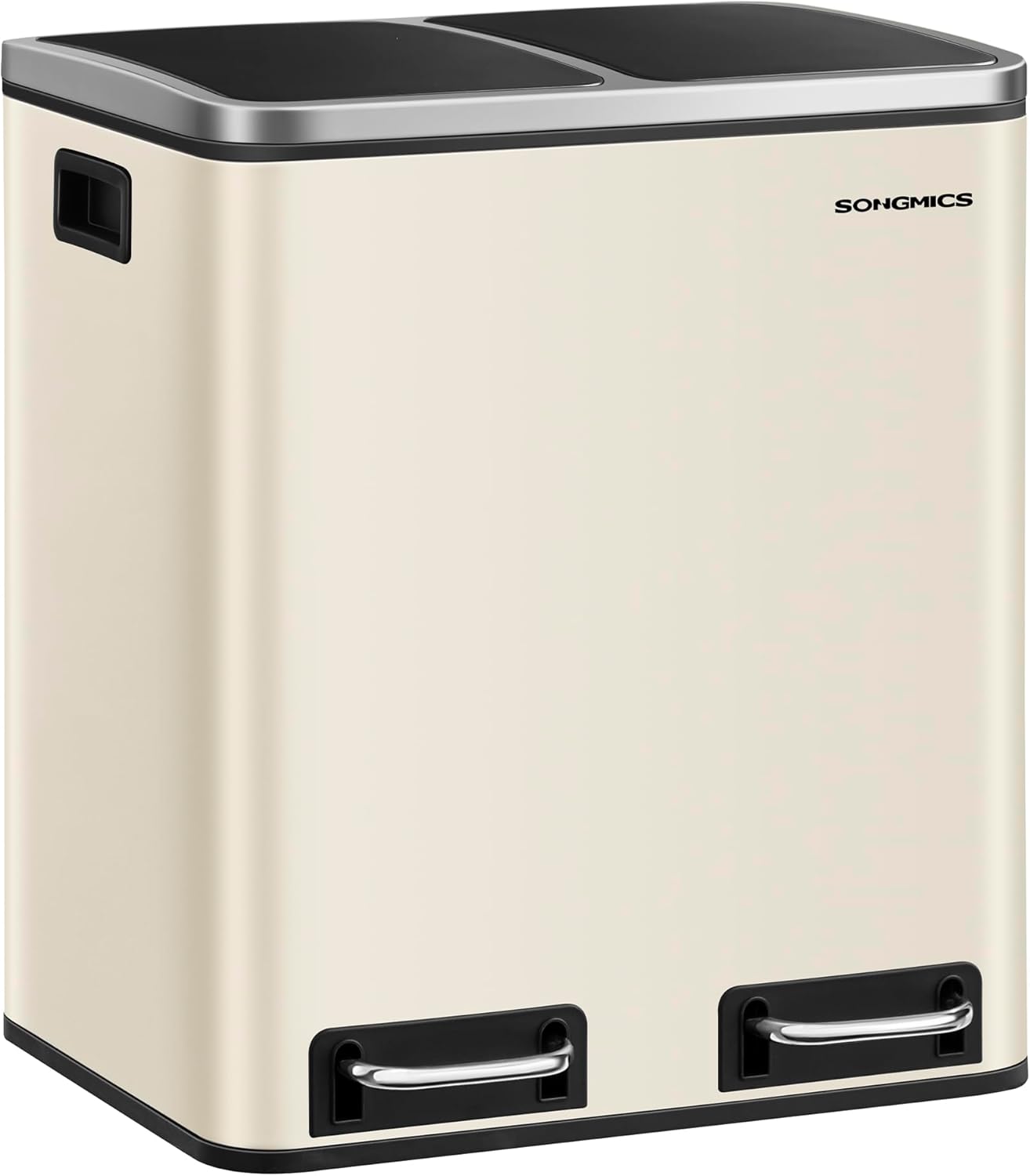 Poubelle Cuisine 18L 2 Compartiments - Tri Des Déchets Avec Couvercle Bouton-Pression, Café Foncé/Blanc