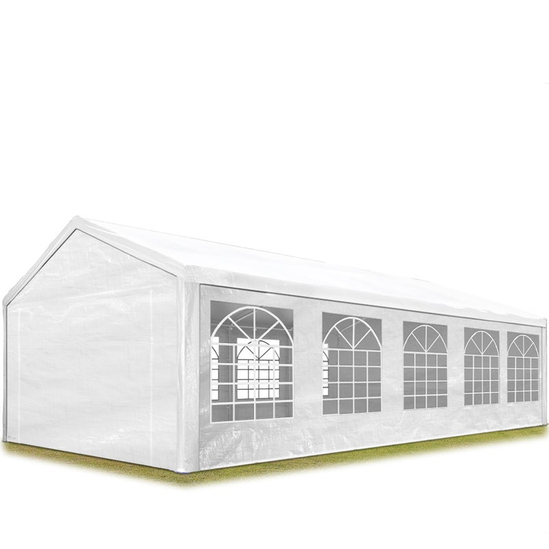 Namiot imprezowy pawilon 4x10 m w białej plandece PE 350 N wodoodporny namiot ogrodowy z ochroną UV