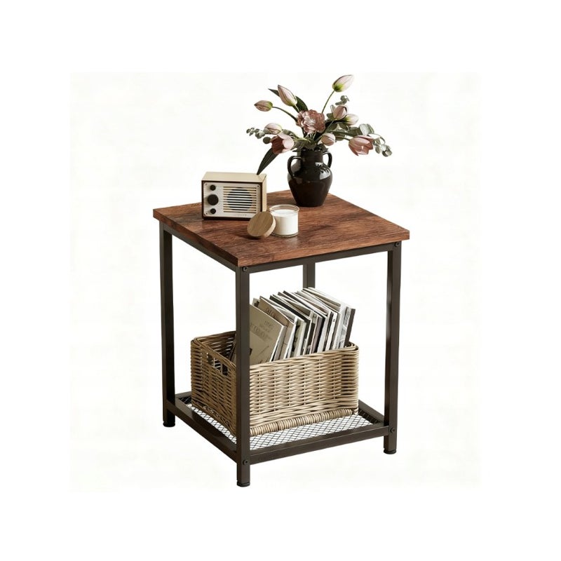 STOLIK KAWOWY KWADRATOWY POMOCNICZY BOCZNY Z PÓŁKĄ RETRO VINTAGE LOFT 55 CM