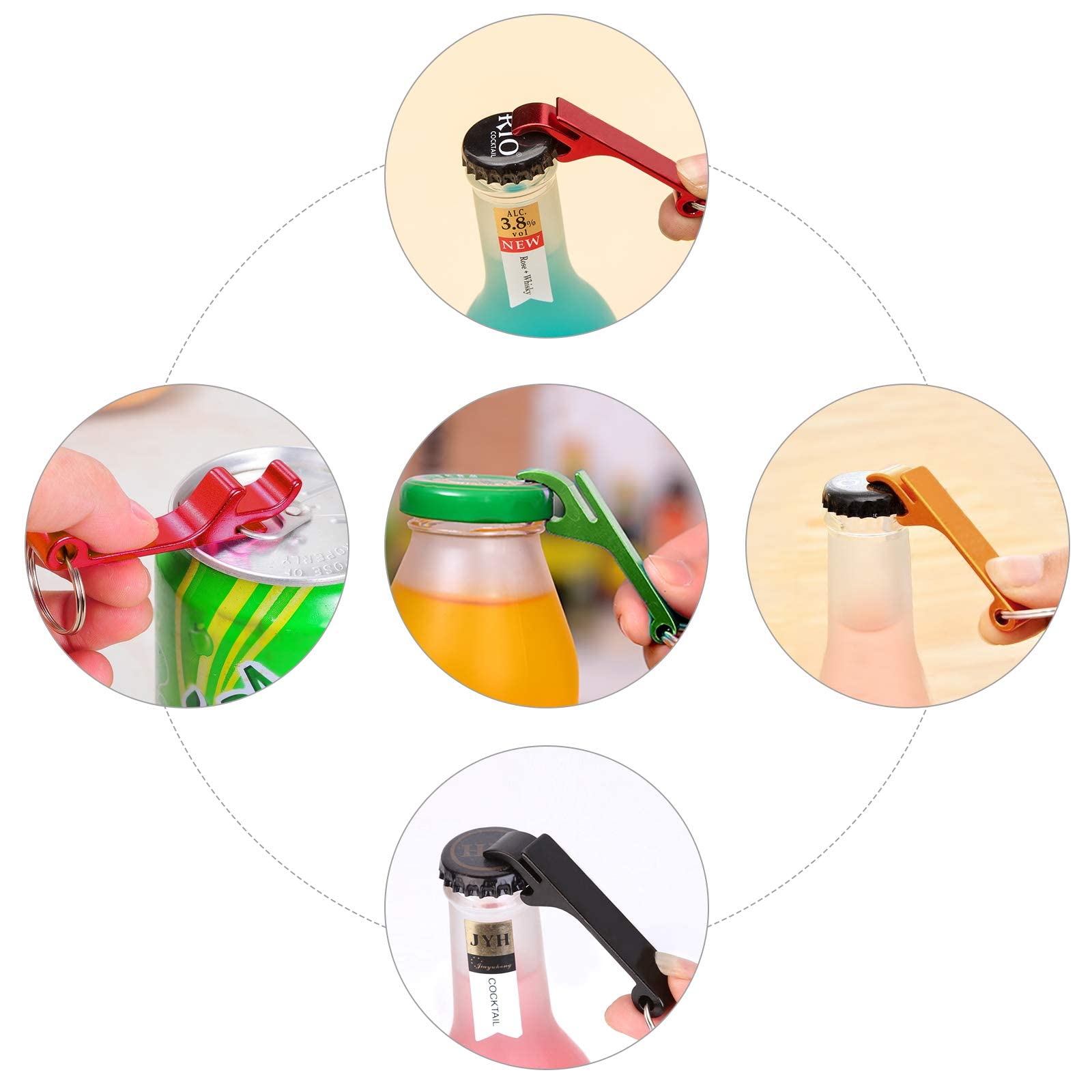 20 apribottiglie in alluminio, per birra e bibite gassate, con portachiavi e artiglio, tascabile, 5 colori - 3