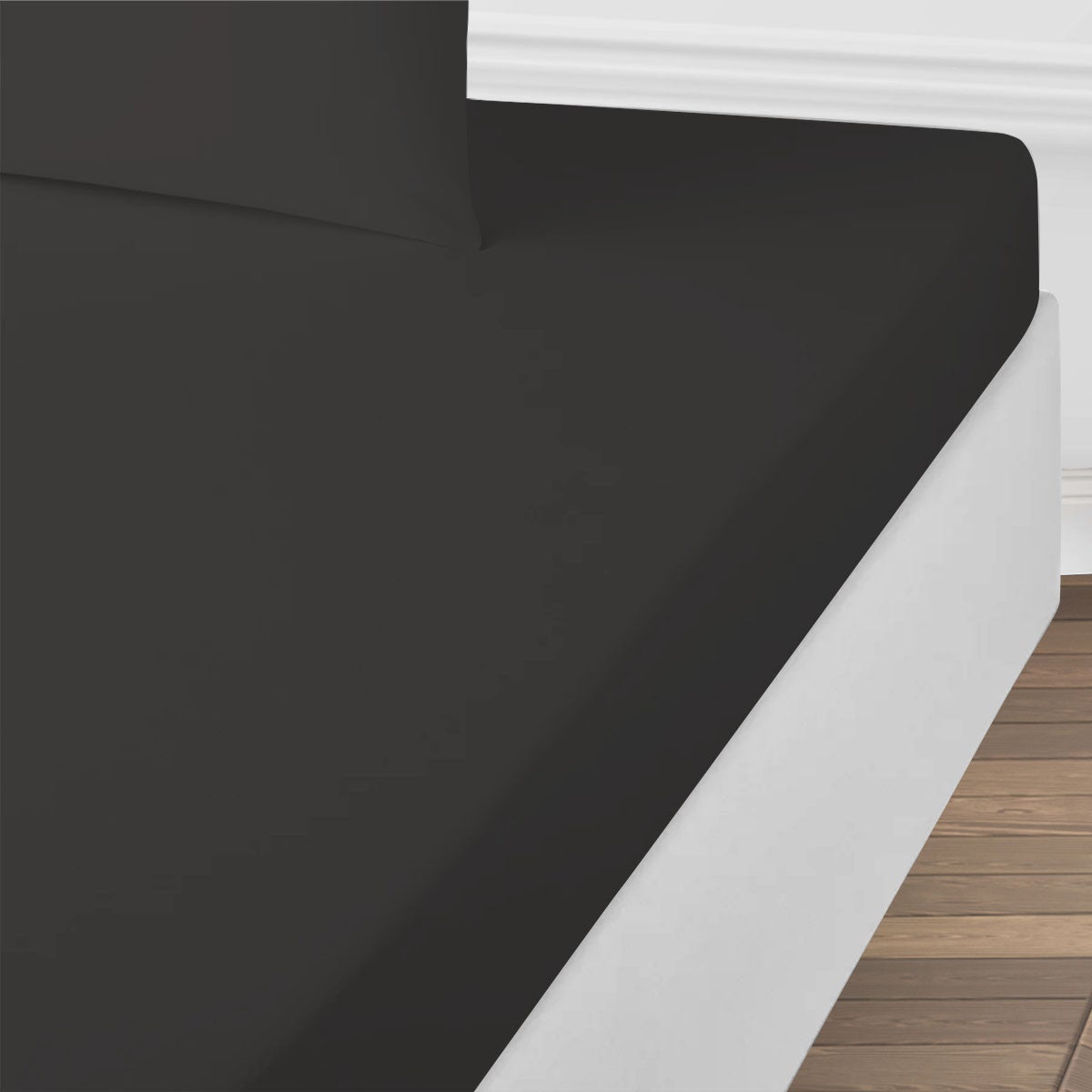 Drap housse uni en coton 57 fils anthracite 180x200cm - 3