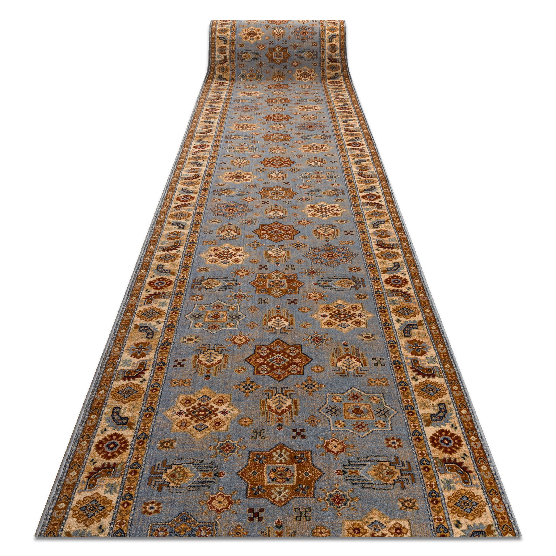Chodnik wełniany KESHAN 7683/53544 Ramka, orientalny niebieski / beż 90cm 90x600 cm
