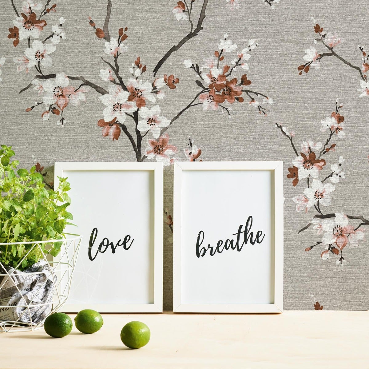 Tapeta kwiatowy wzór szarym,brązowymIbiałym - 53 cm x 10.05 m - LIVINGWALLS
