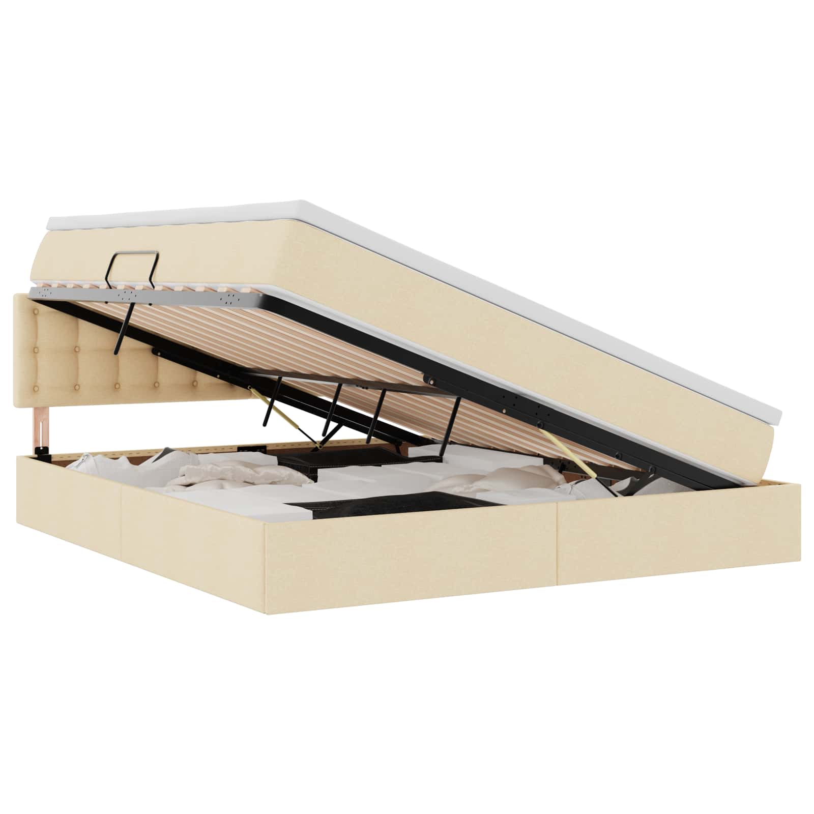 Lit avec rangement et matelas crème 160 x 200 cm velours - 2