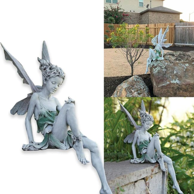 Rzeźba Wróżki Fleur Ogród Krajobraz Podwórko Sztuka Ozdoba Żywica Siedząca Statua Zewnętrzna Figurki Anioła Rękodzieło, 22 * 11 * 9 cm