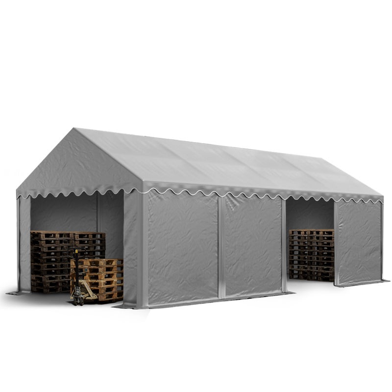 TOOLPORT Namiot magazynowy 4x8 m hala z plandeką PCV 750 N szary z ramą podłogową