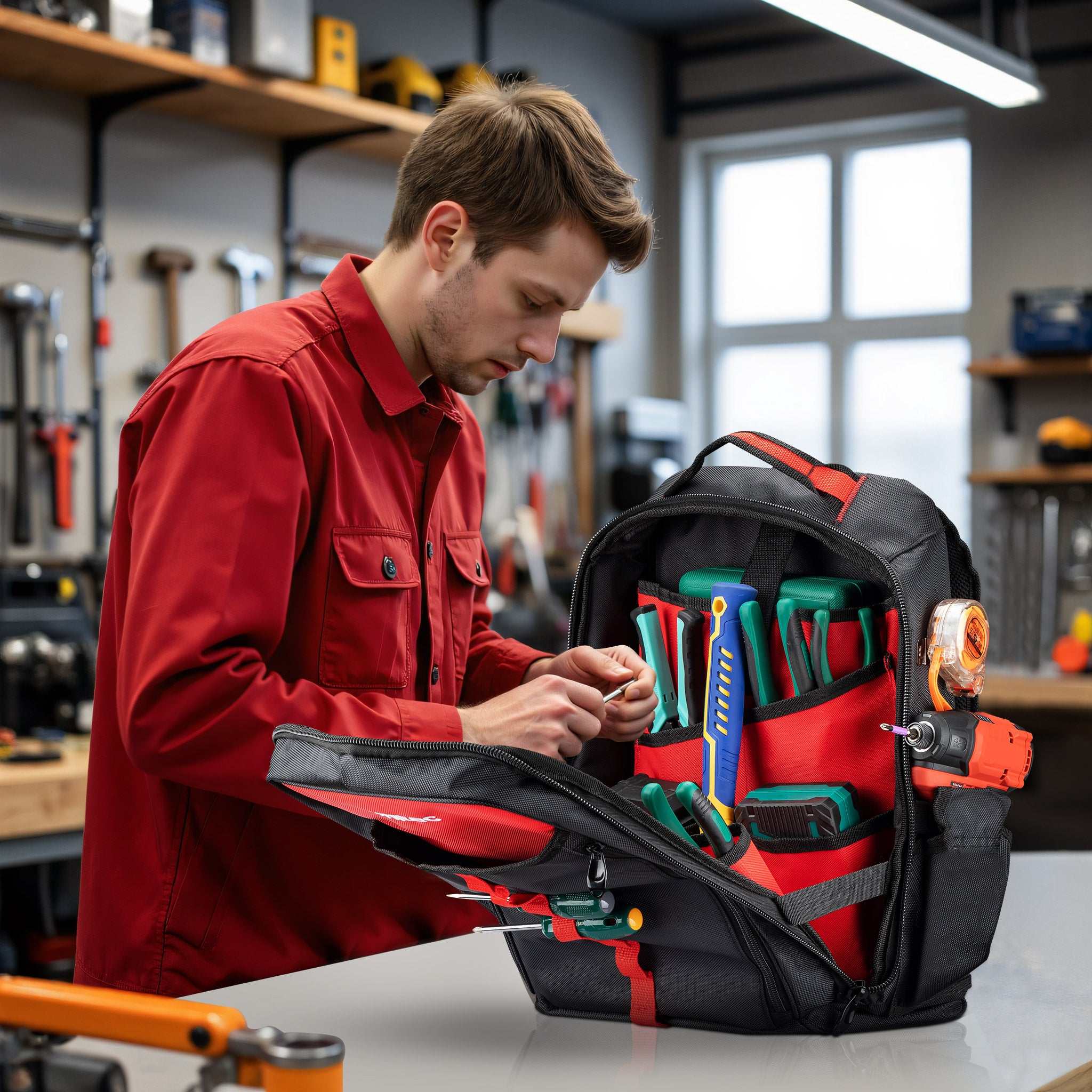 Wiltec Zaino porta attrezzi 33 x 20 x 43 cm, portata 30 kg, borsa