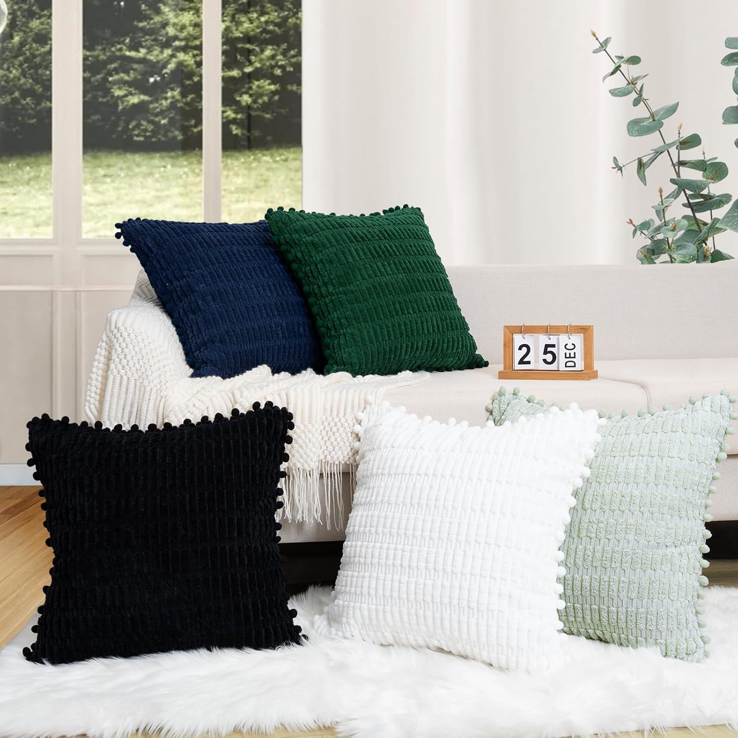 Lot de 2 Housses de Coussin 45x45 Velours Côtelé Taie d'oreiller, Taie d'oreiller Boho - 5
