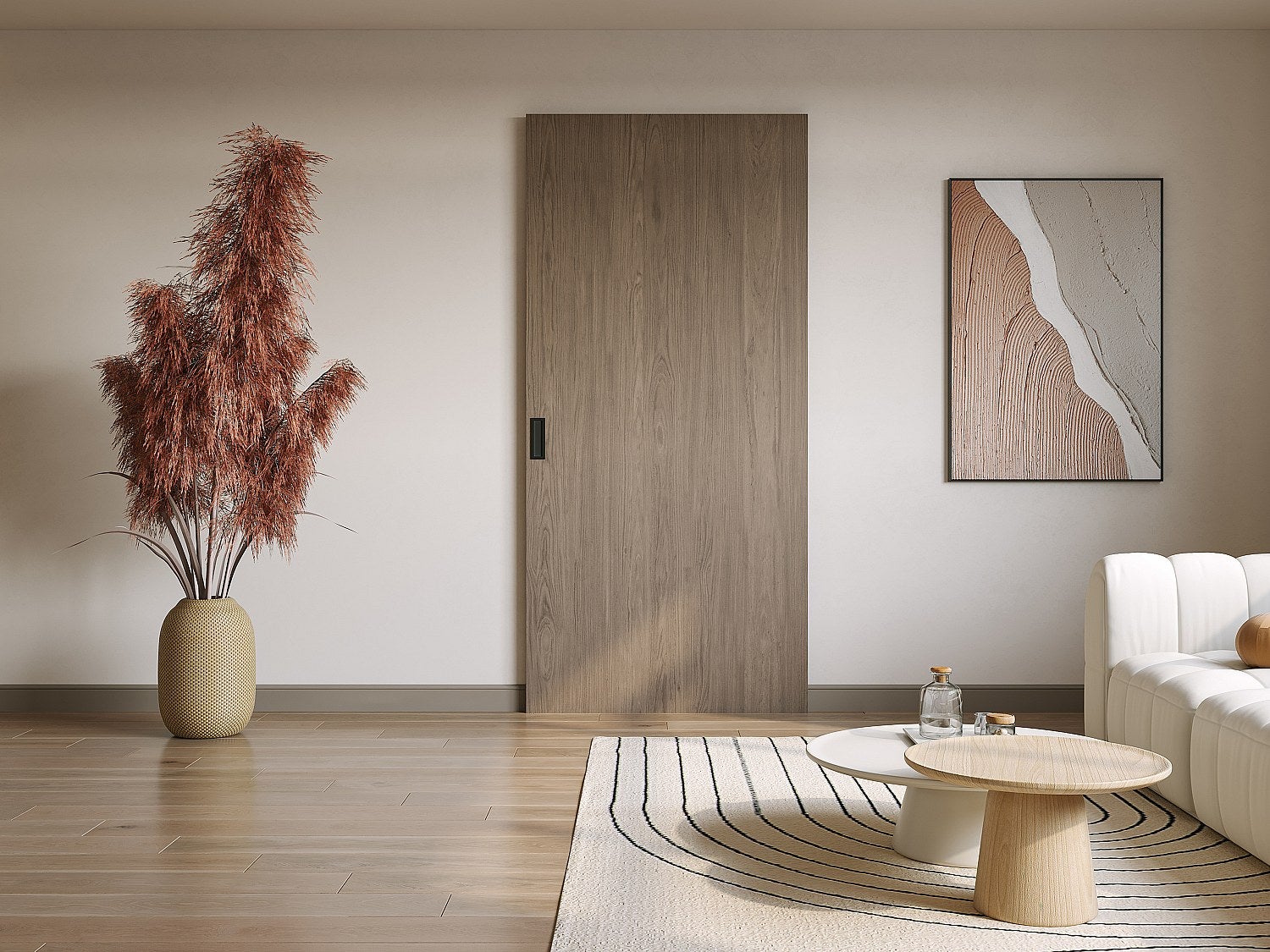 Drzwi przesuwne z drewna i MDF z niewidoczną szyną - Jasny dąb - 83 x 210 cm - BOCAZI
