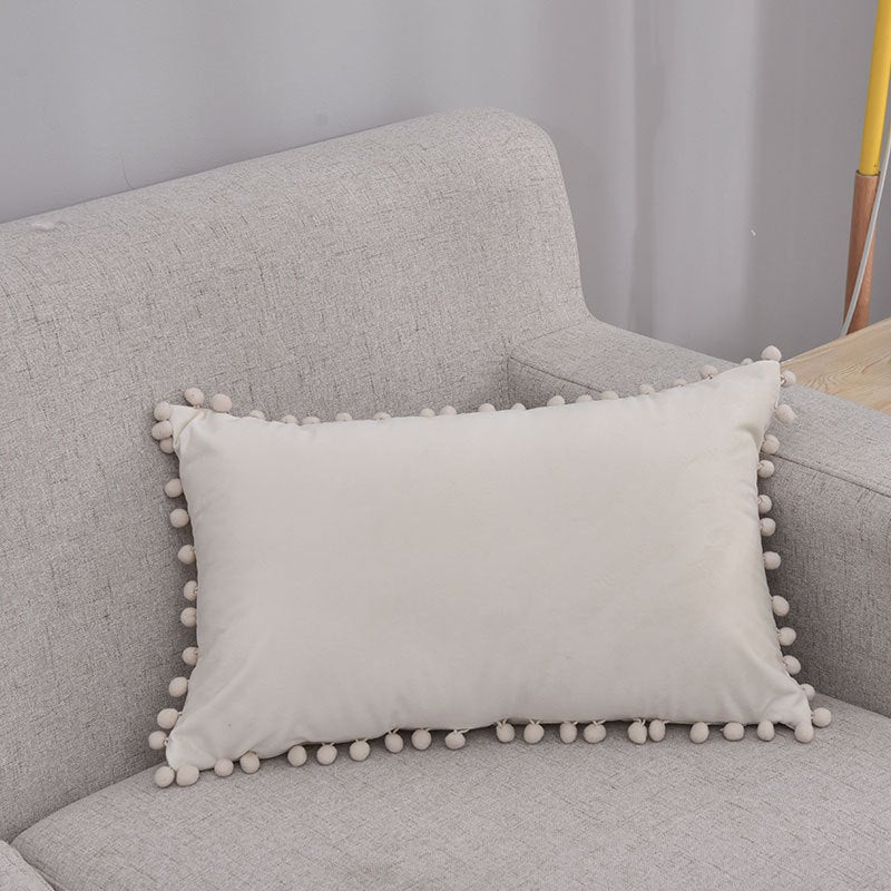 (30x50 cm, Blanc Crème)Lot de 2 Housses de Coussin Décoratives en Velours Doux Pompons Taies d'oreiller Décoration D'intérieur Housse Coussins pour Ca - 5