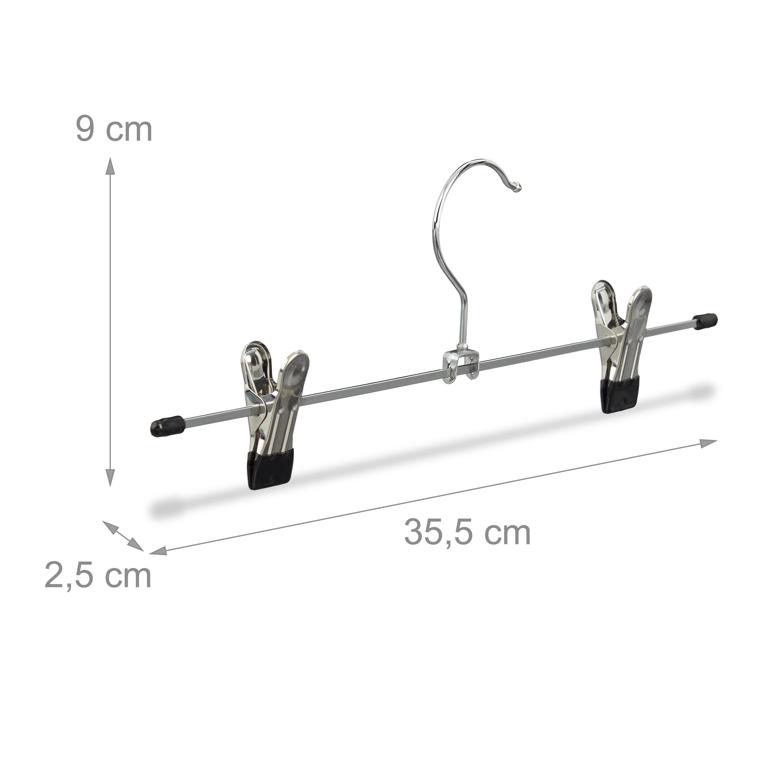 Cintres à pantalon métal pinces caoutchouc lot de 20 jupes antidérapant HxlxP: 9 x 35,5 x 2,5 cm, argent/noir, Relaxdays - 4