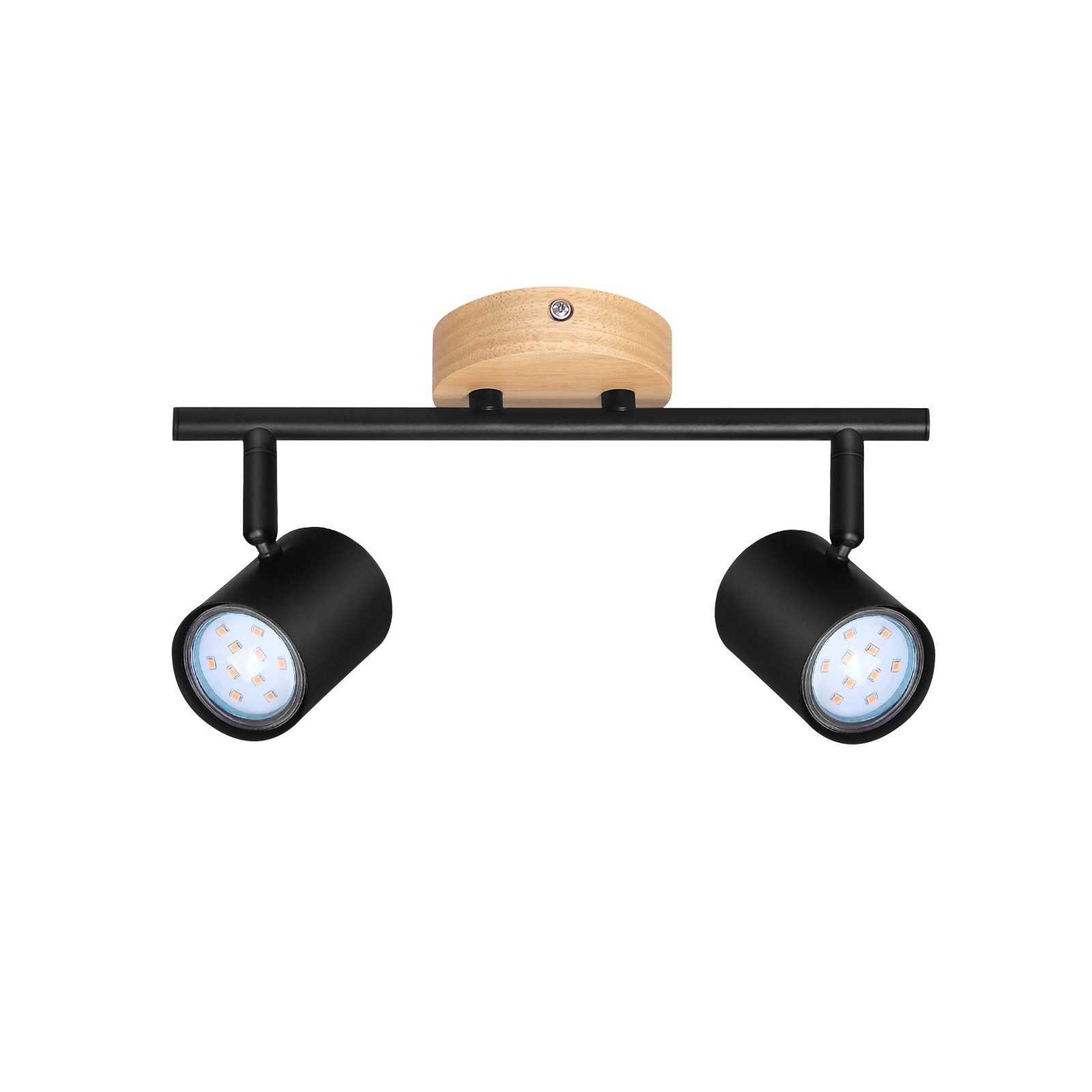 NETTLIFE Plafón LED de 2 llama - Plafón GU10 negro Foco giratorio Aplique de madera Foco de pared para salón dormitorio Sin bombilla - 9