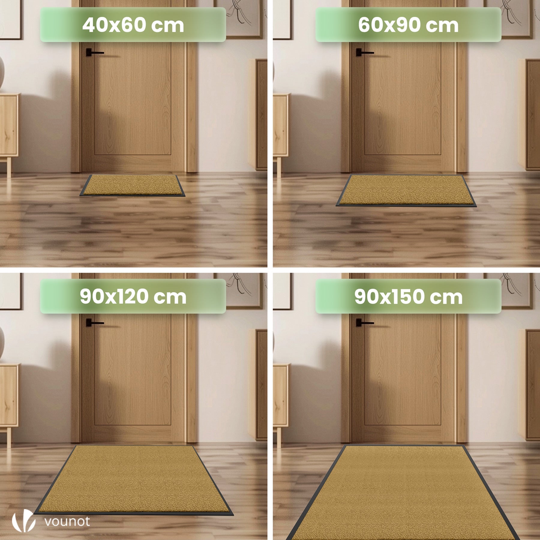 Tapis de porte paillasson d'entrée 60x90cm - antidérapant antipoussière imperméable lavable - beige - VOUNOT® - 5