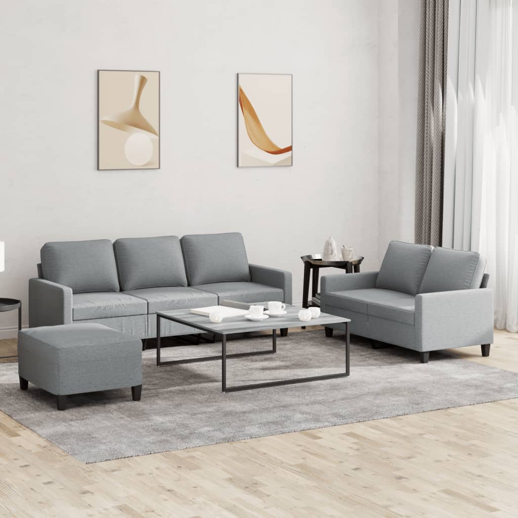 Ensemble Canapé 3 Pièces VidaXL En Tissu Gris Clair - Canapé 3 Places + 2 Places + Fauteuil - Dimensions 220x78x84 Cm