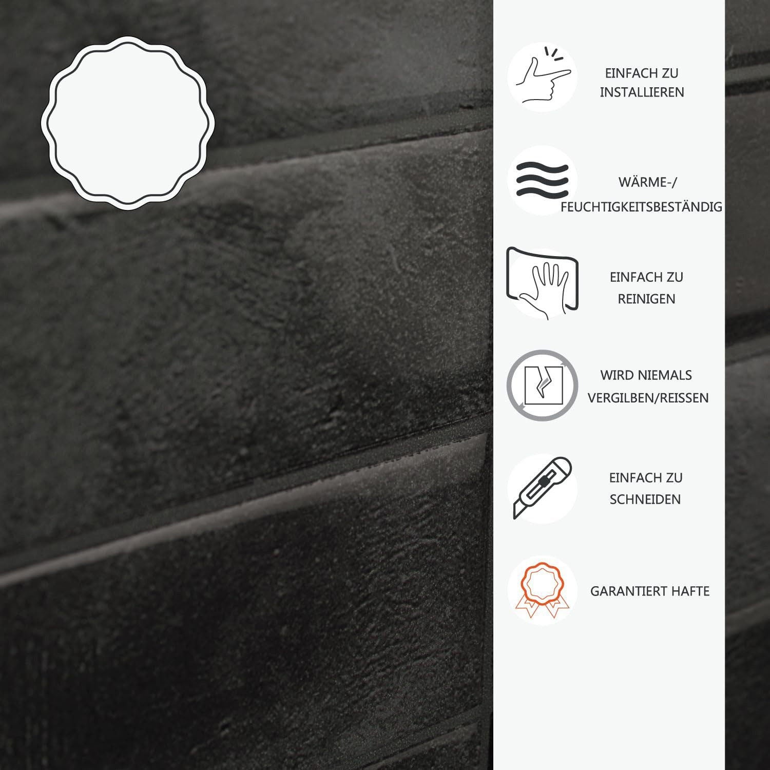 Lot de 10 crédences adhésives pour cuisine, salle de bain, carrelage mural, Noir - 4