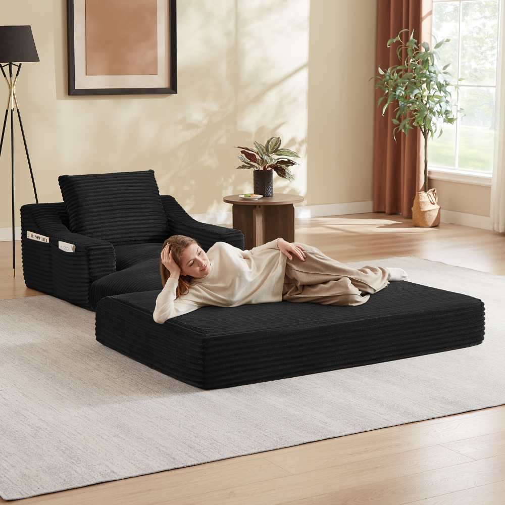 Fauteuil relax velours côtelé, design moderne, 2 couches transformable en lit, mousse haute densité, salon chambre - 8
