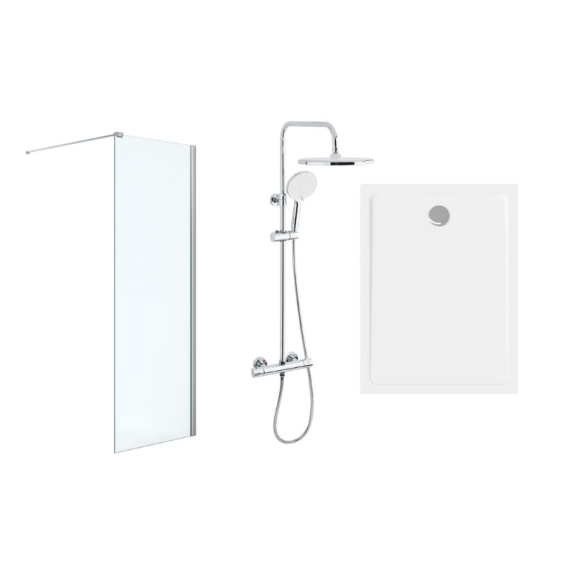 Pack Douche Complet – Paroi Walk-In 140x200 Chrome + Colonne SAT 3 Jets + Receveur Marbre Coulé Blanc 140x80 (SAT100C7VI148W) - 2