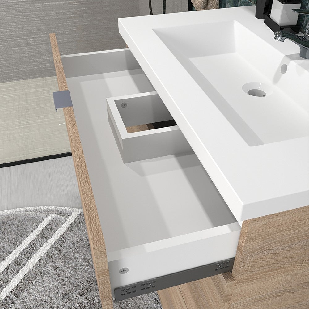 Meuble sous-vasque 3 tiroirs MARBELLA 80 cm + vasque / Décor Chêne blanchi - 2