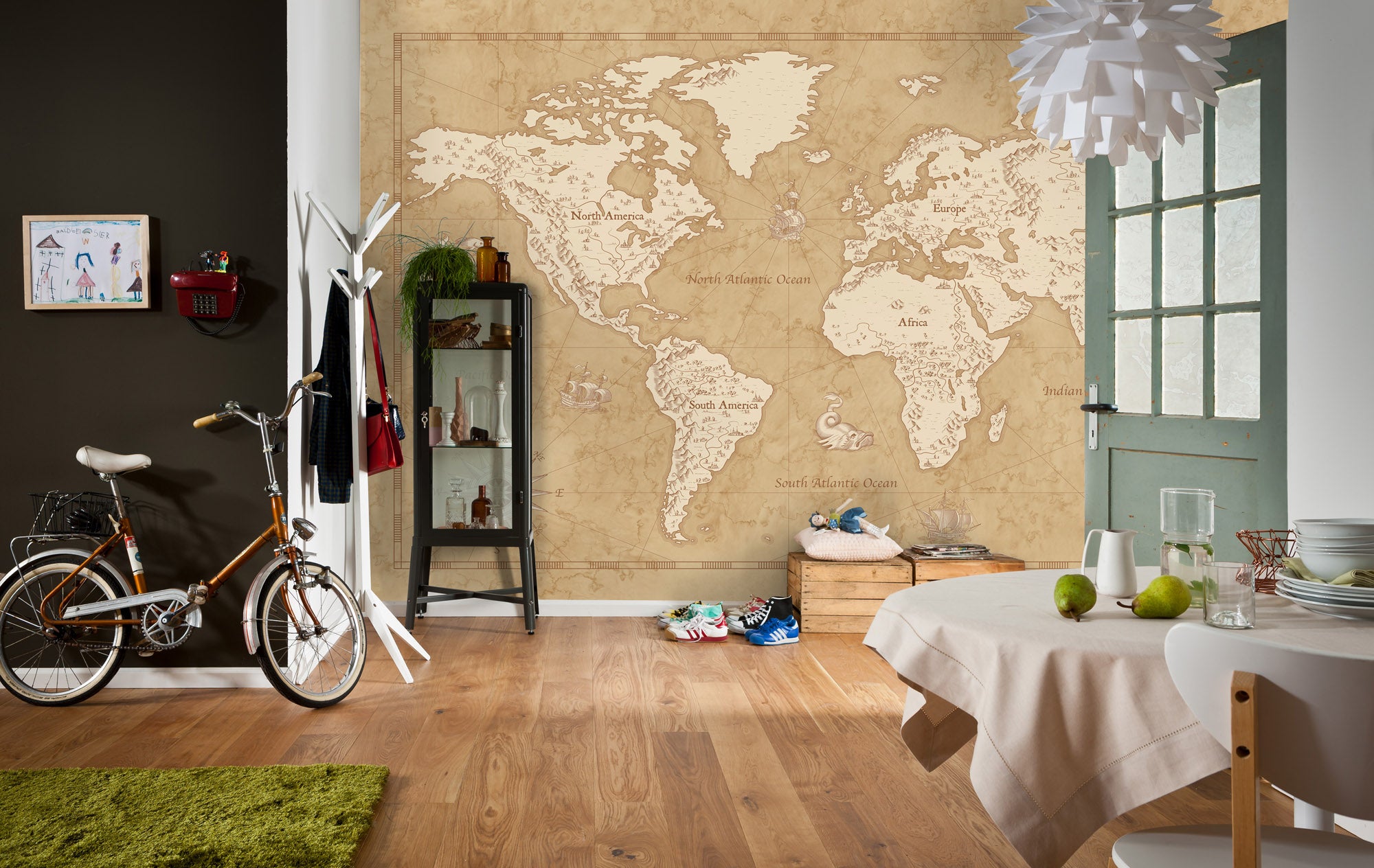 Fototapeta zabytkowa mapa świata beżowym - 500 x 280 cm - SANDERS &amp; SANDERS