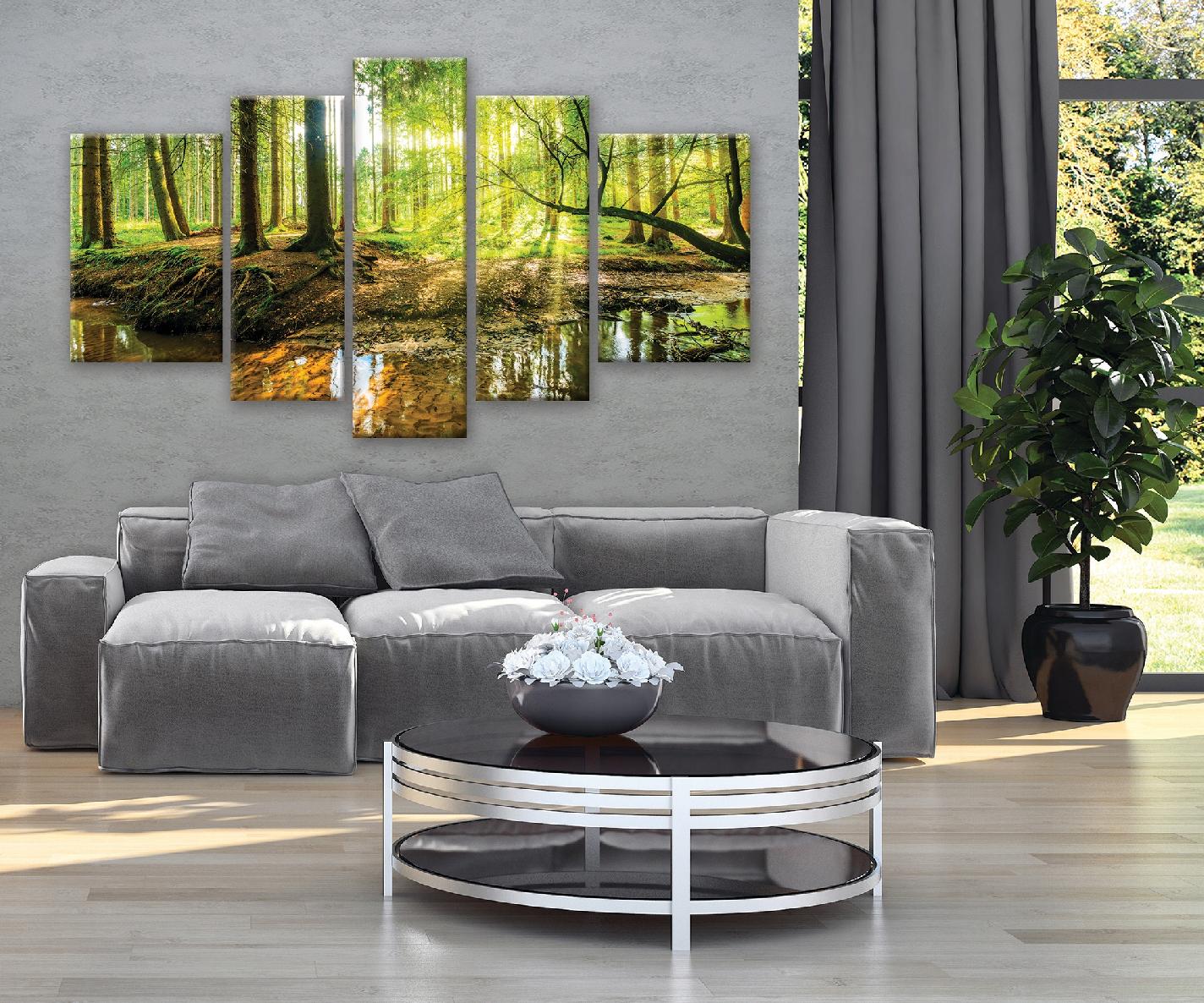 Quadro Su Tela Con Pavoni Nella Foresta Verde – Stampa D’Arte 101x76 Cm, Telaio In Legno Di Pino, Pronto Da Appendere