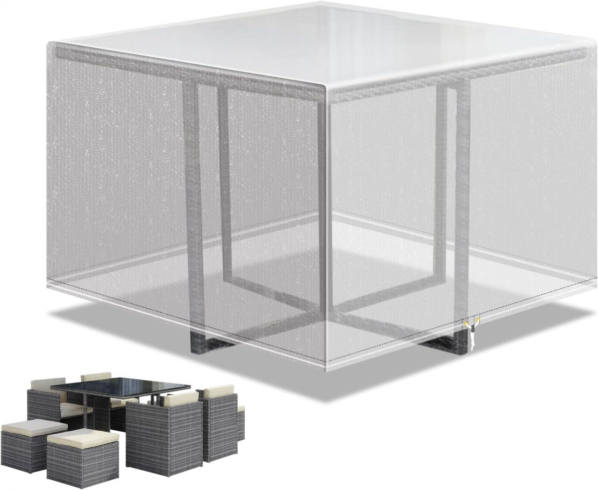 Husă pentru mobilier de exterior, husă impermeabilă pentru mobilier tip cub de terasă, 125x125x71cm transparentă