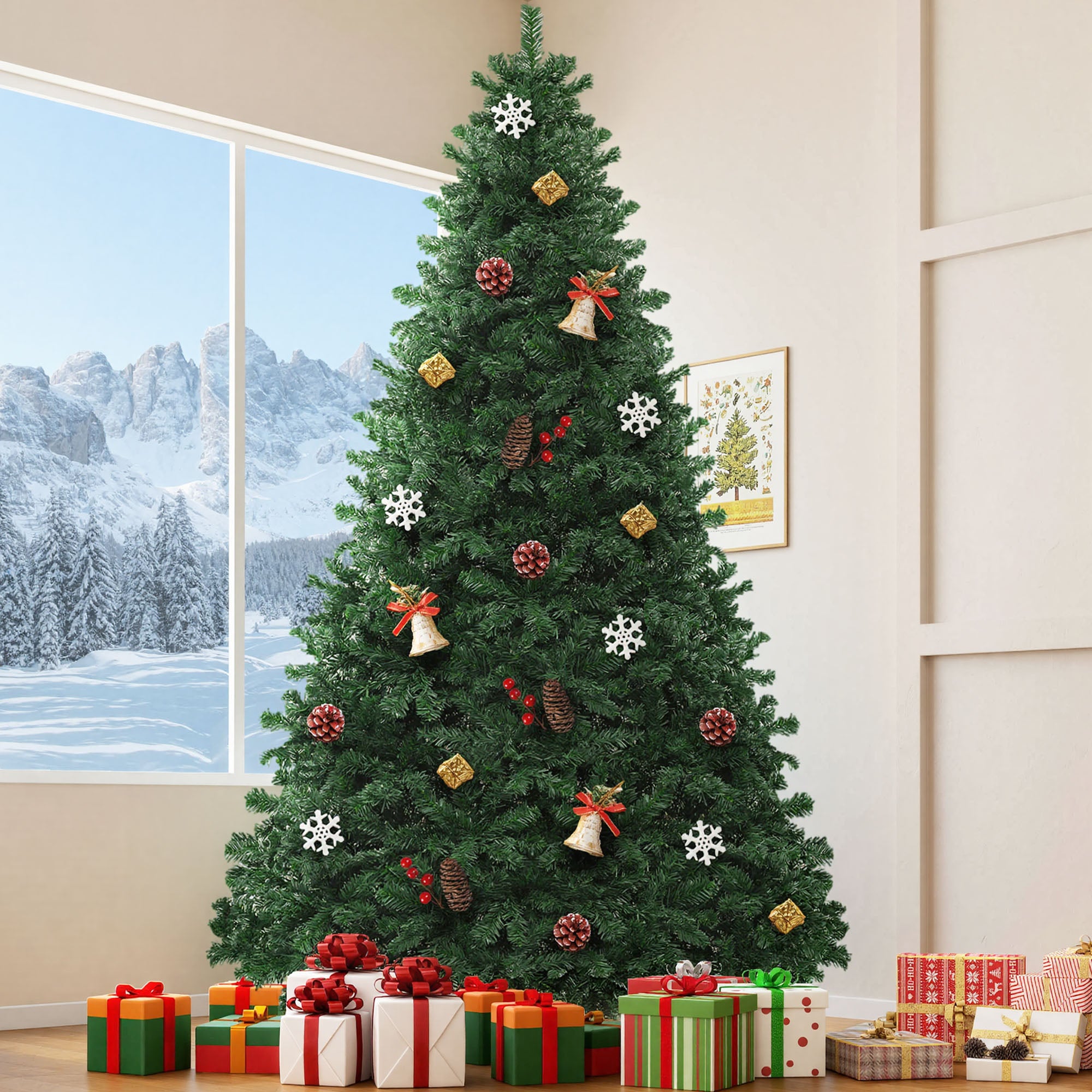 Sapin de Noël Artificiel 274cm Green Balconera 2028 Branches, avec Support en Métal Pliable, Décoration de Fête, Montage Rapide - 6