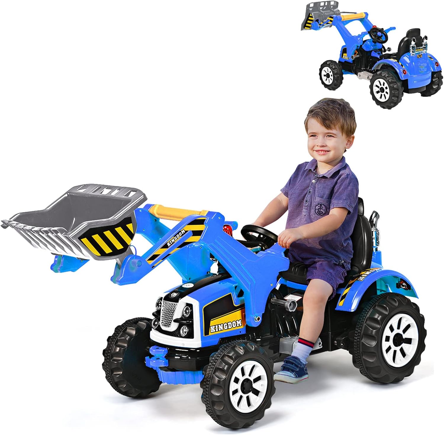 Pelleteuse Jouet Pour Enfant 1-3 Ans - Bras Rotatif Réglable, Klaxon, Rangement - Charge Max 25 Kg - Dimensions 74x30x54 Cm - Jaune