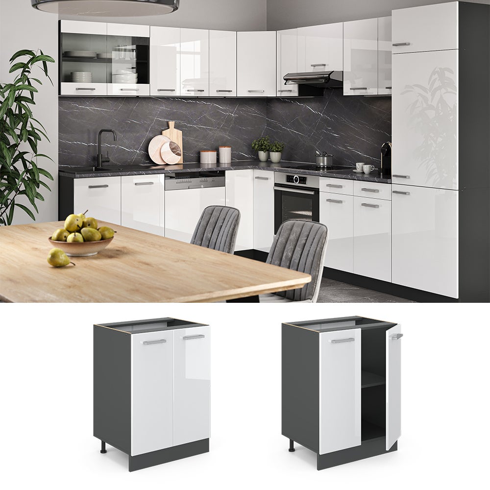 Vicco Meuble bas de cuisine R-Line, Blanc Haute brillance, 60cm sans PT - 2