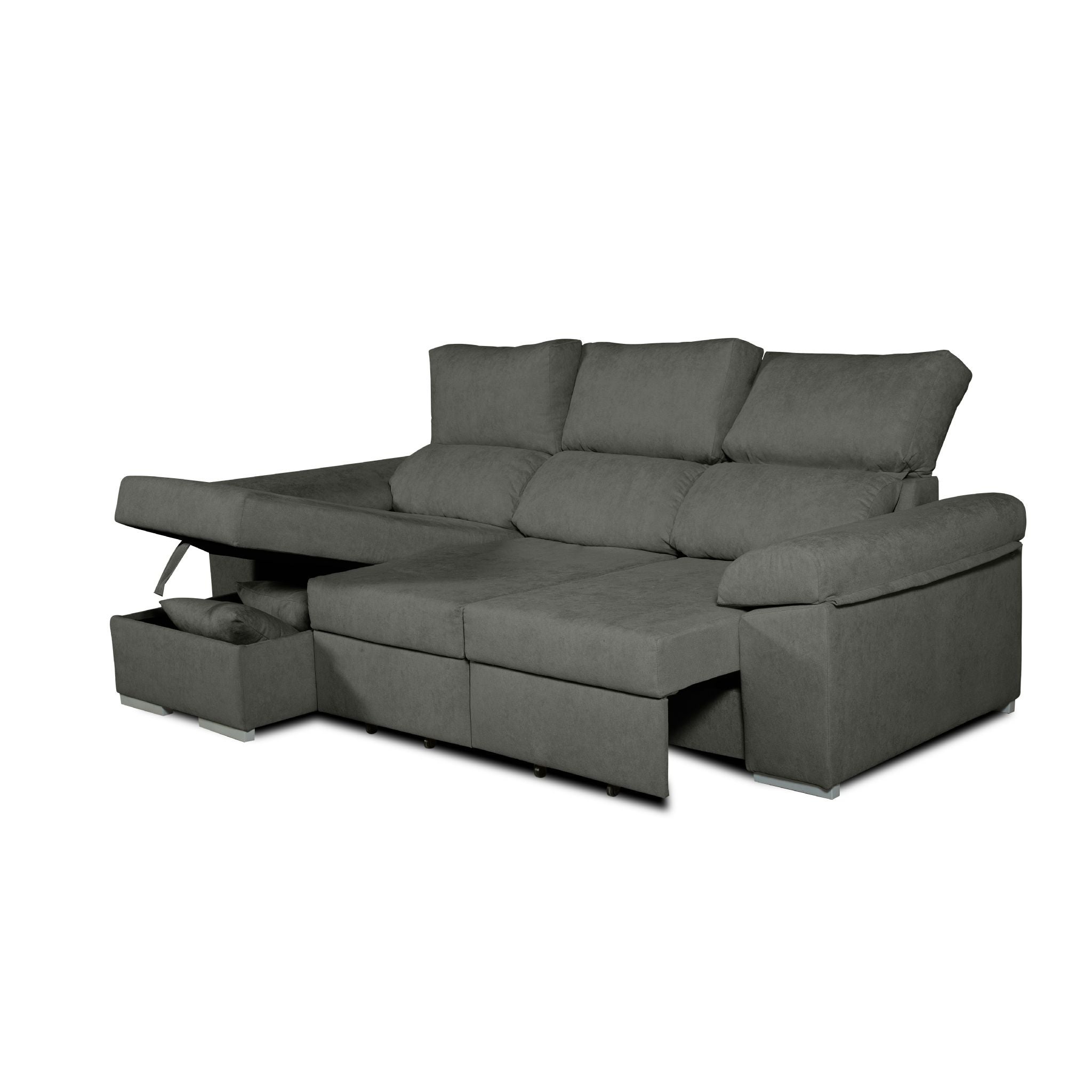 Sofa esquinero chaiselongue convertible en cama darg izquierda 235x148 cm negro tejido con sistema acualine tanuk