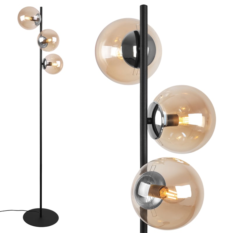 Lampa podłogowa stojąca Siena czarna 3xE27 klosz okrągły miodowy/srebrny Light Home LH