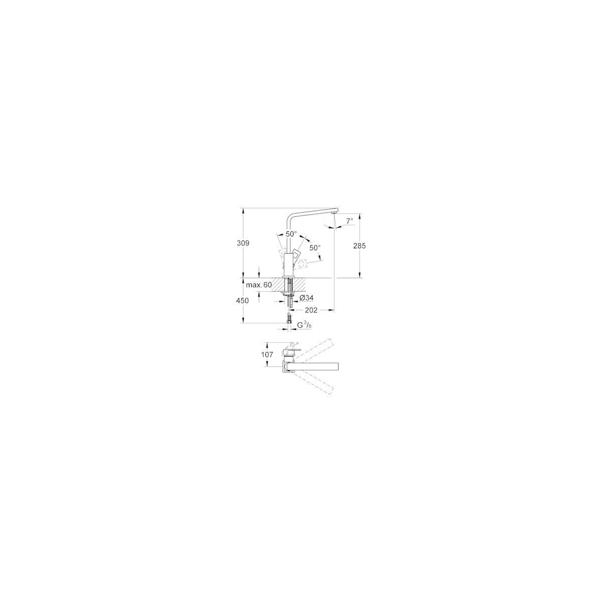Grohe Eurocube Mitigeur monocommande évier (31255000) - 3