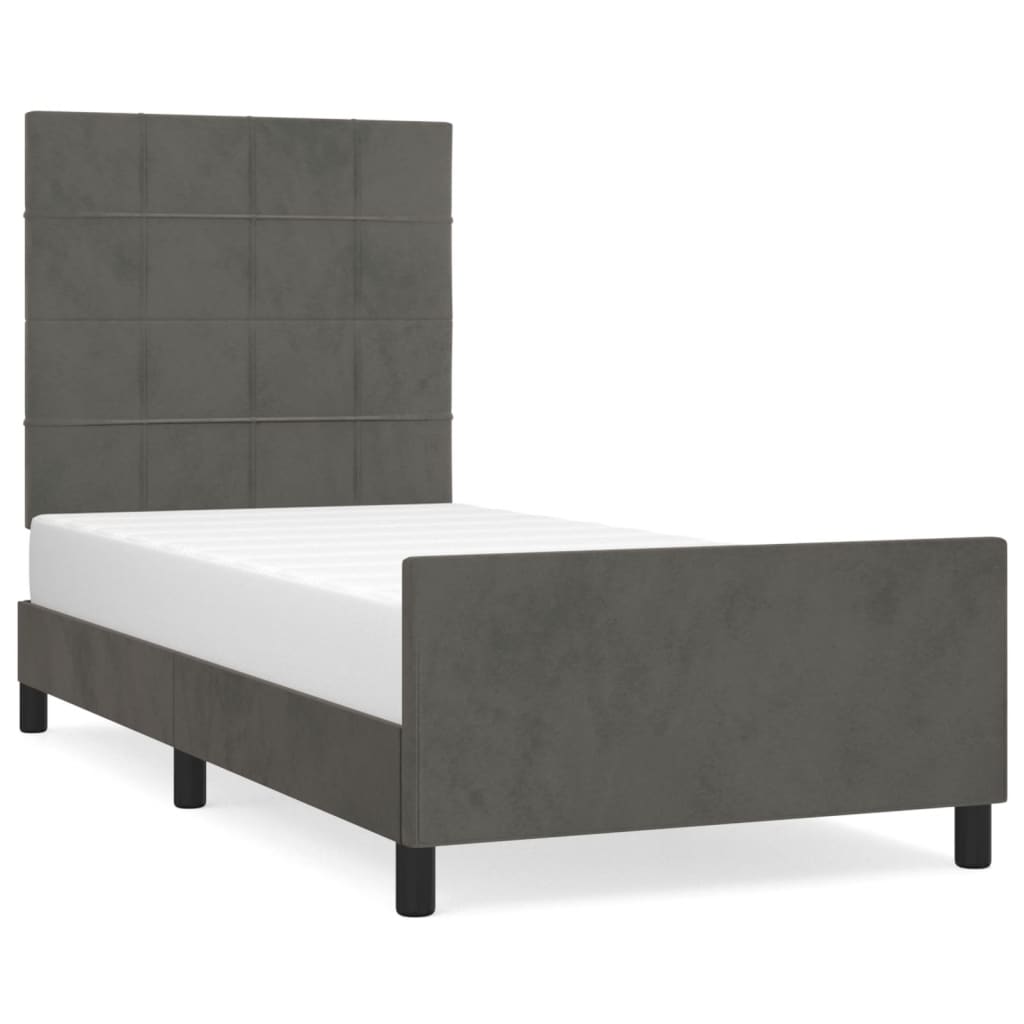 Cadre de lit sans matelas gris foncé 100x200 cm velours - 2