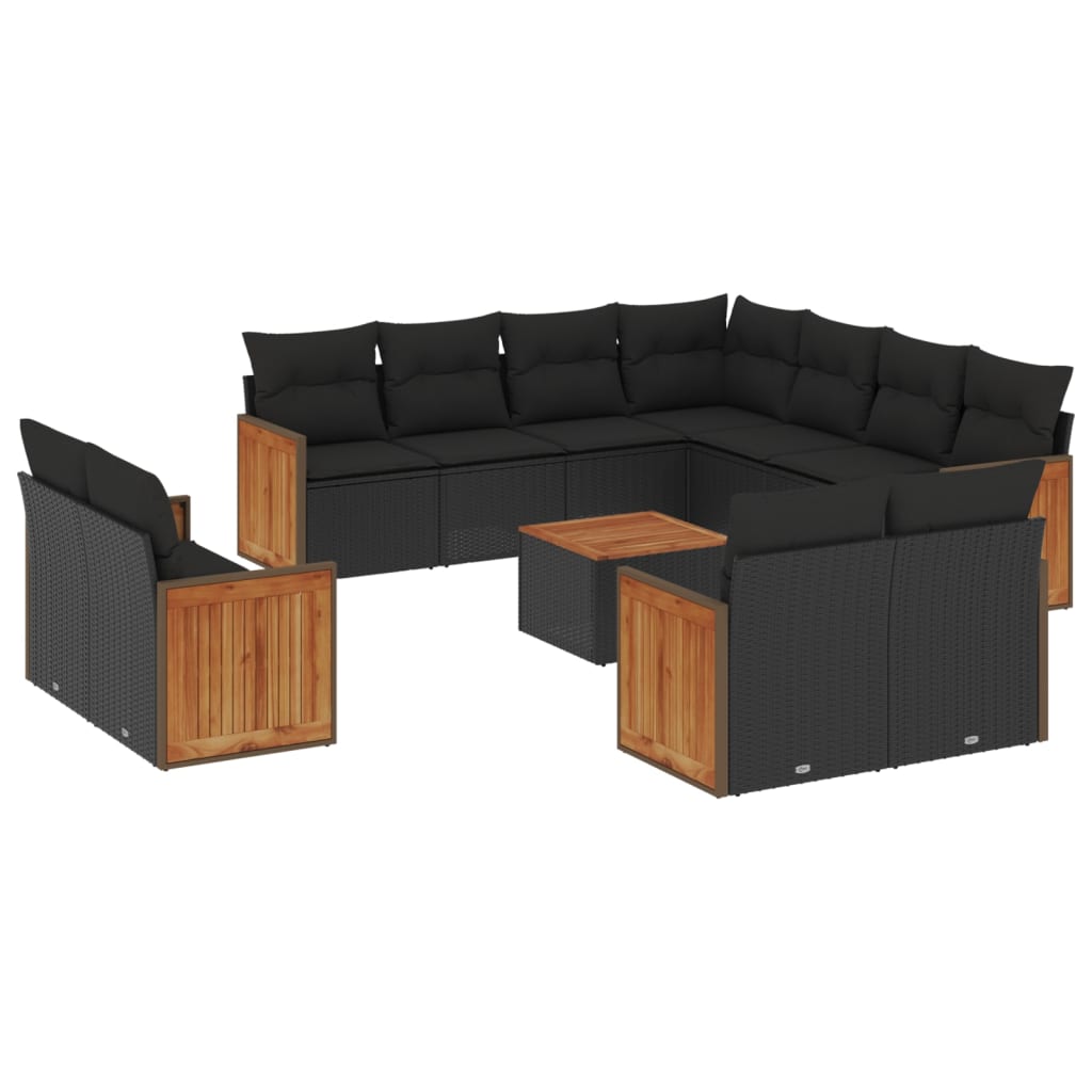 Set de sofás de jardín 12 piezas cojines ratán sintético negro - comfortxl