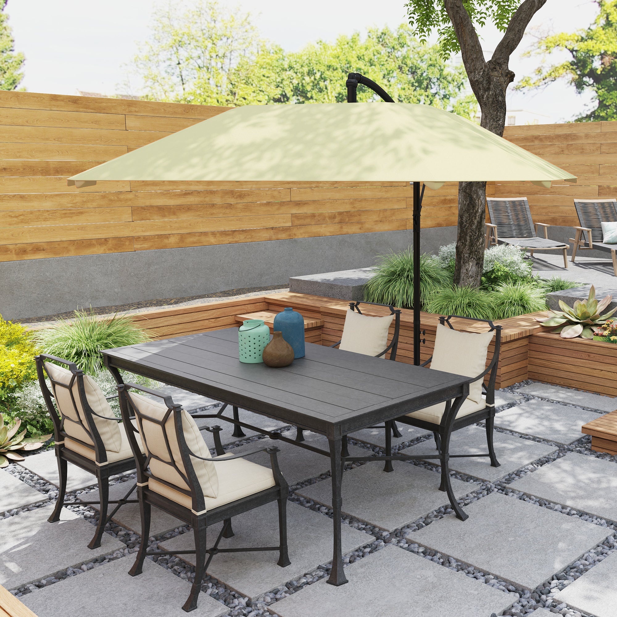 Parasol déporté aluminium Ø 260 cm parasol, parasol à manivelle étanche avec pied, manivelle, protection contre le vent, beige - 5