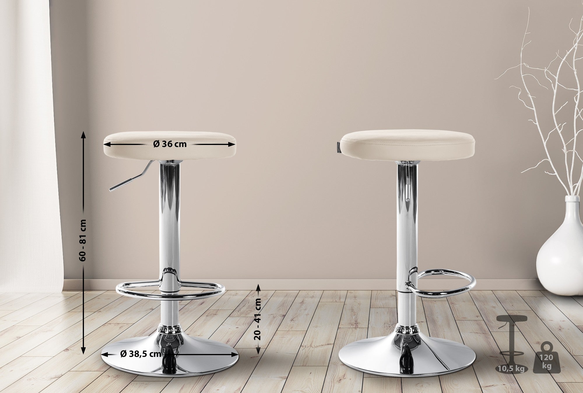 Tabouret de bar Ponte simili cuir chromé crème | Leroy Merlin