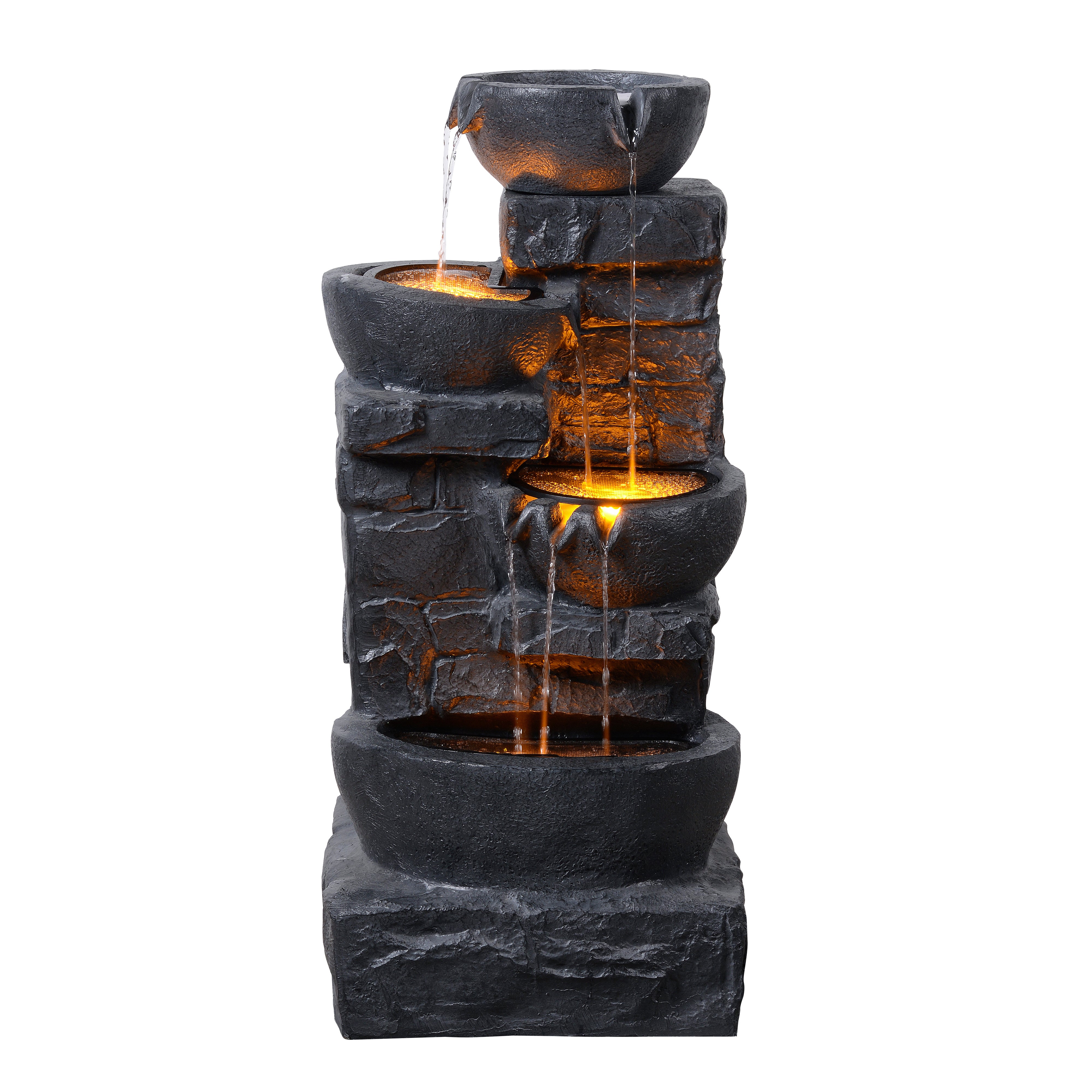 Fuente rústica LED cuencos para jardín, Gris, 83cm, TEAMSON HOME ...
