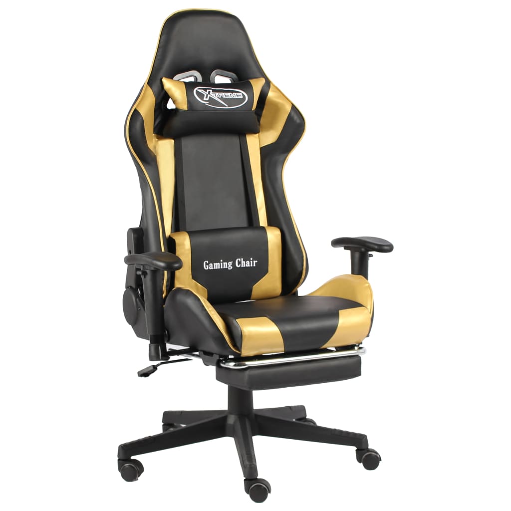 Silla gaming | silla de oficina | silla gamer ergonomica giratoria con reposapiés pvc dorado cfw502279