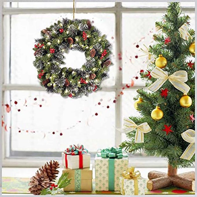 1 couronne de Noël pour la porte et le mur, composée de pommes de pin en PVC, pour l'intérieur et l'extérieur (45 cm)