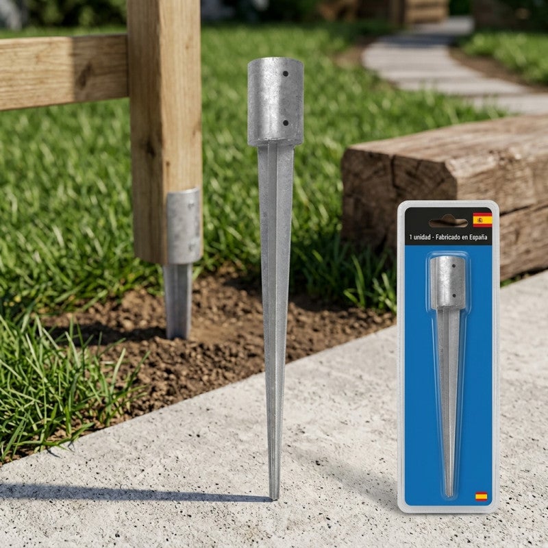 Support de poteau en bois Ø 10 cm/90 cm | Piquet rond en acier galvanisé | Ancrages à enfoncer dans les bases de poteaux en bois - 3
