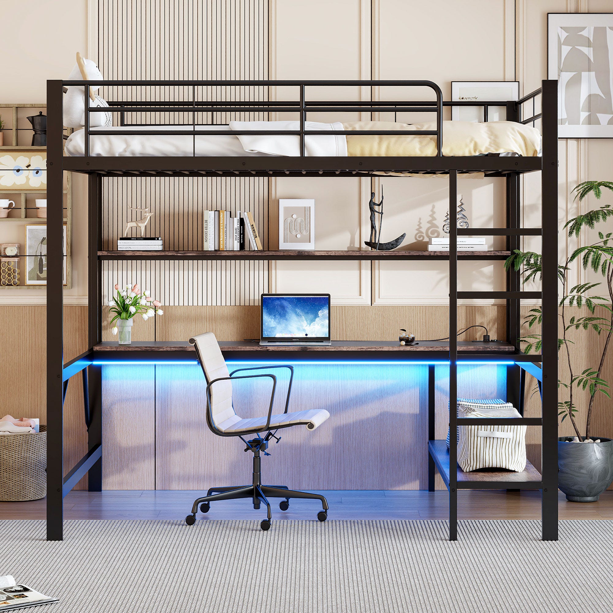 Lit Mezzanine 140x200 Sommier Inclus Et Bureau Pino - Blanc - Lit Lit Mezzanine 140x200 Sommier Inclus Et Bureau Pino - Blanc - Lit