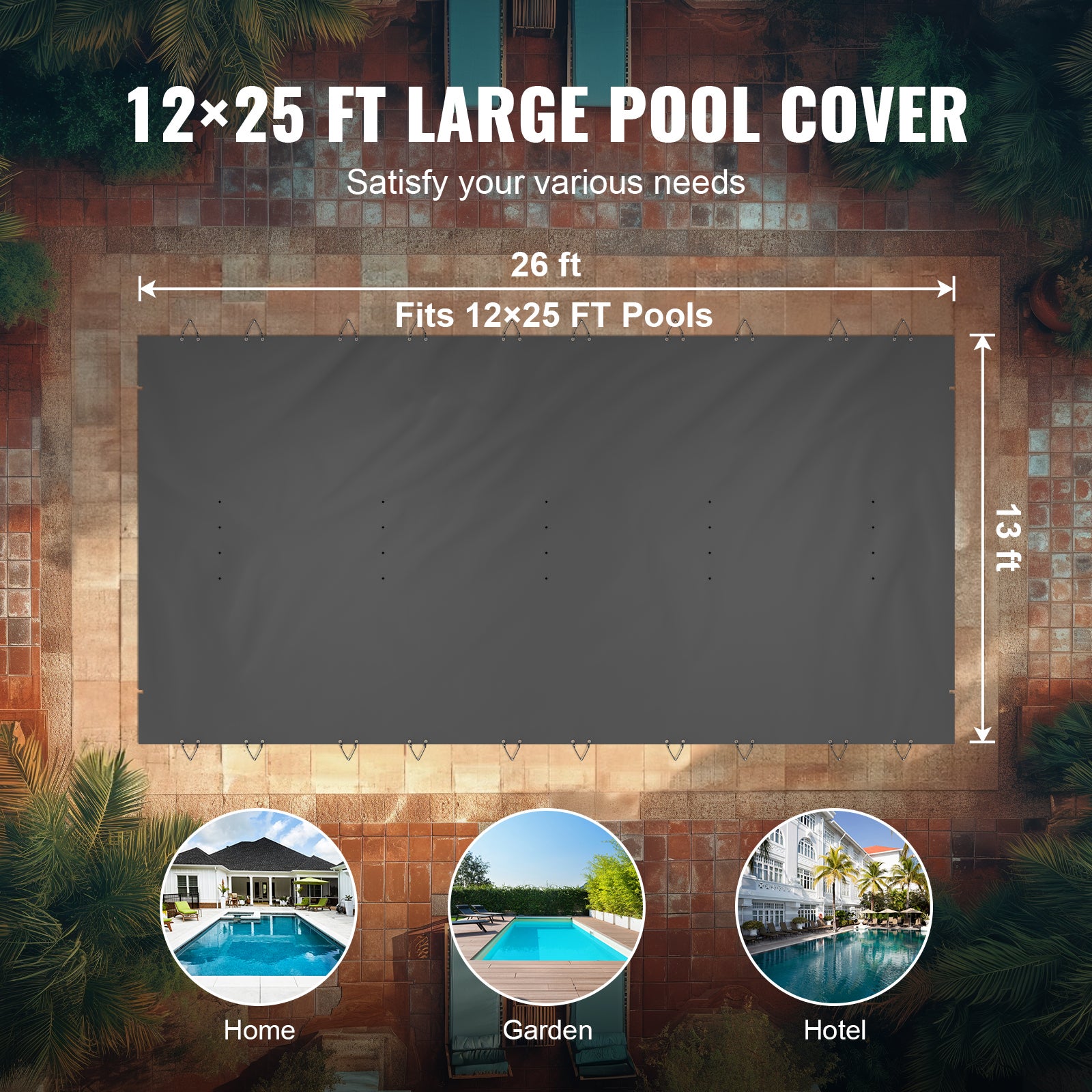 VEVOR Bâche couverture Piscine Hivernage Bulle Piscine Rectangulaire Beige en PVC 4 x 8m - 3