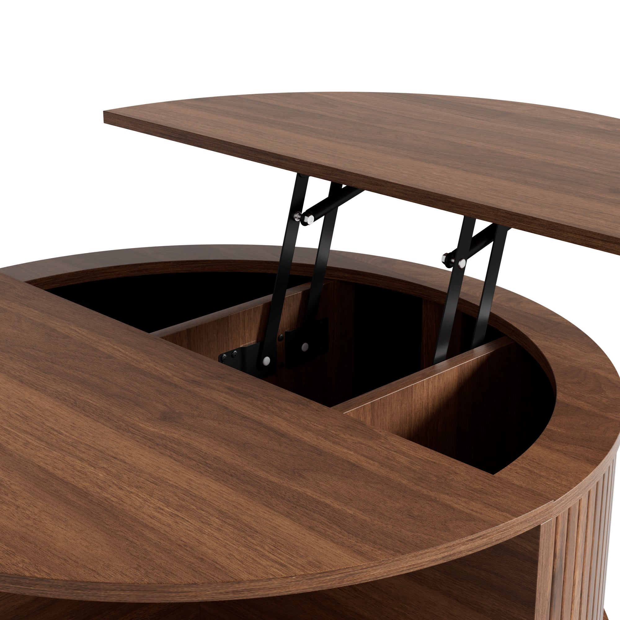 Table basse ronde réglable 80x80x59 cm avec tiroir coulissant , rangement intégré, MDF, Noyer - 7