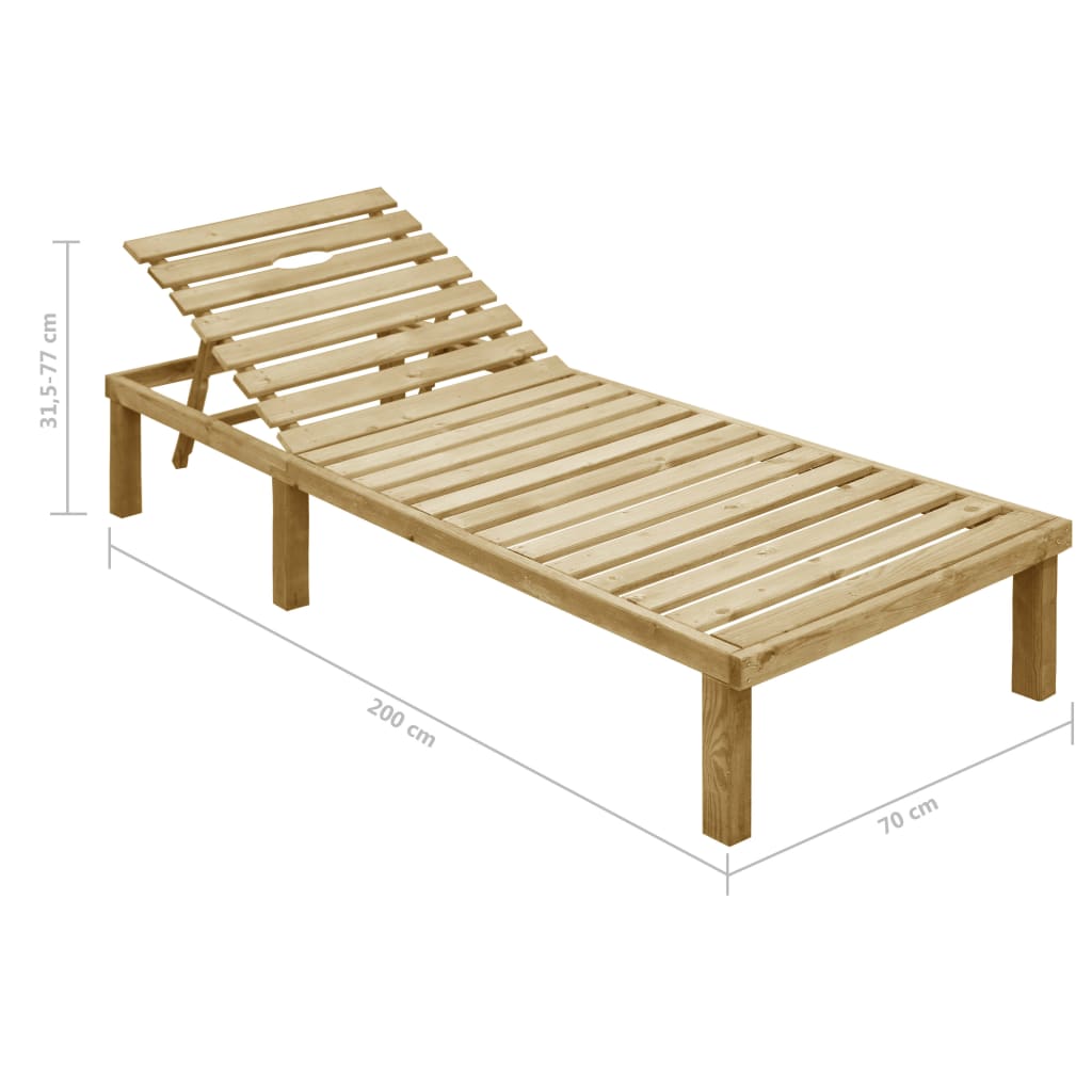 Chaise longue avec coussin noir Bois de pin imprégné 2 - 7