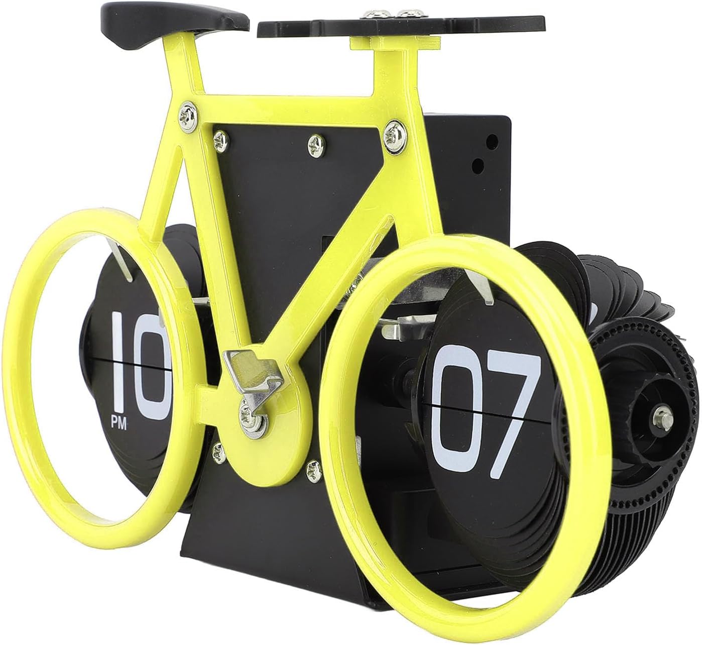 Horloge de table en forme de vélo, horloge à rotation automatique des pages, horloge décorative rétro, horloge à rotation simple des pages (jaune) - 6