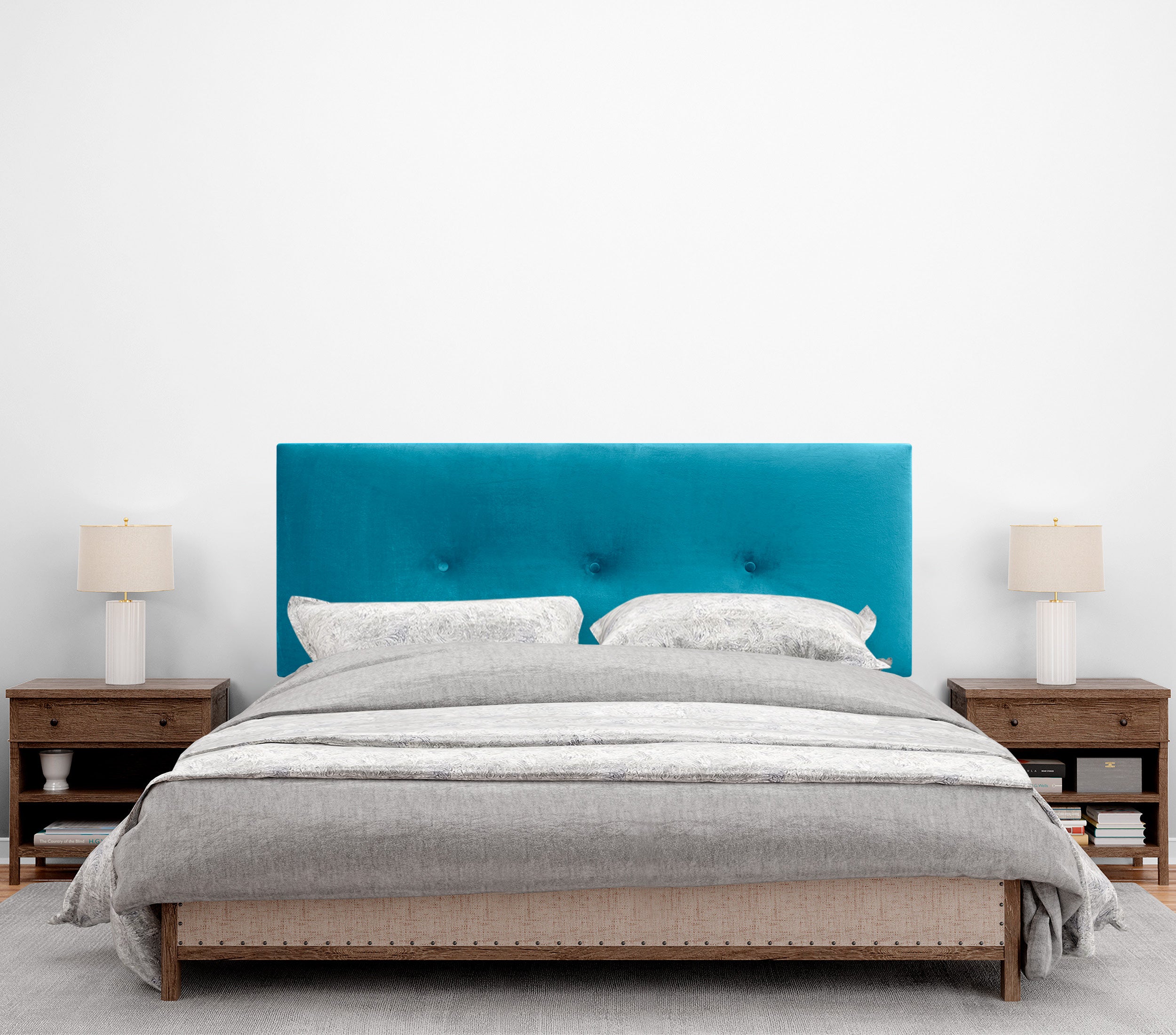 DHOME Testiera in velluto liscio con bottoni e gambe alta gamma moderna testiera imbottita per letto di lusso camera da (Ciel, 145x115cm) - 2