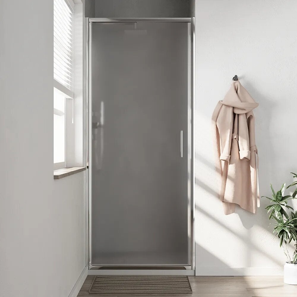Puerta de ducha de 70 cm con apertura abatible, perfiles cromados finos, cristal opaco de 6 mm, h190 | portofino