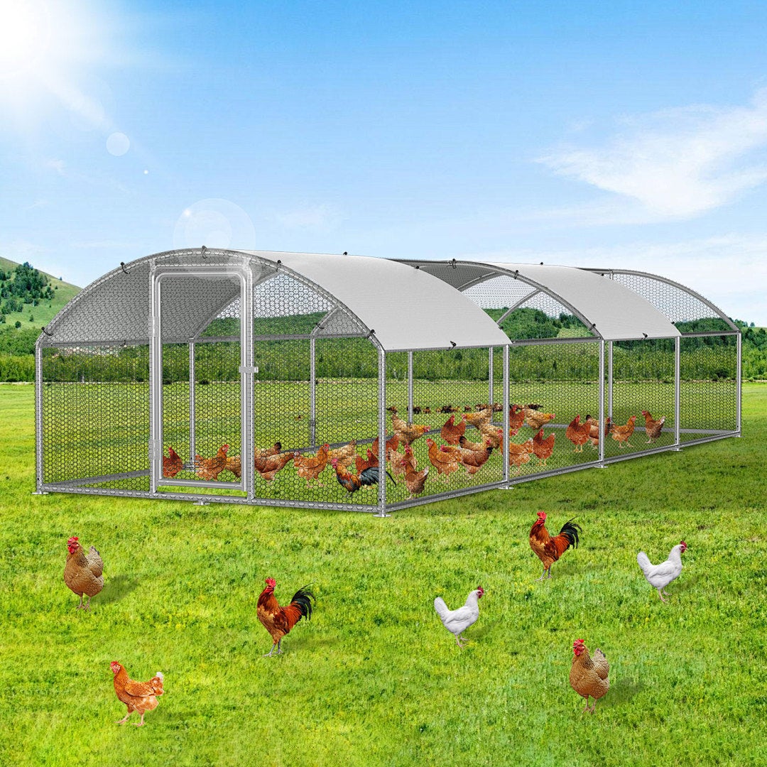 Klatka 3×8×2 m z łukowatym dachem – metalowa klatka dla kur, powierzchnia 24 m², zamykane drzwi, wybieg dla kur i małych zwierząt - 9