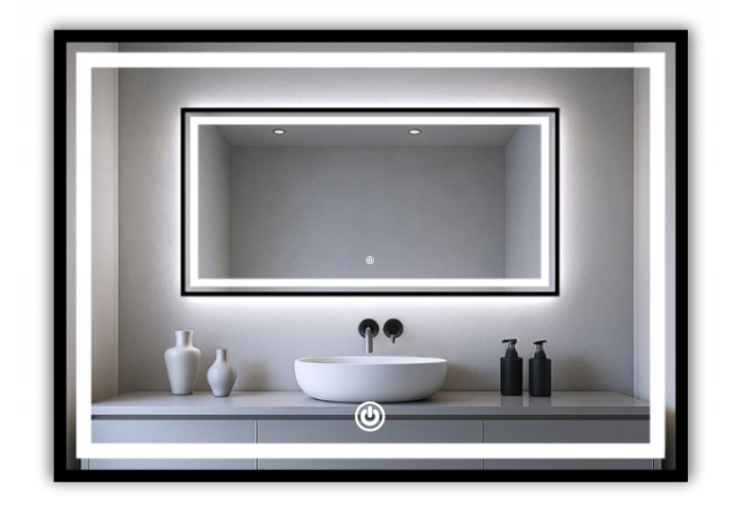 Lustro Led 120X110 Cob 608 Diod 3 Barwy W Czarnej Ramie Aluminum + Włącznik